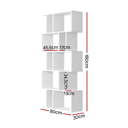 Artiss 5 Tier Bookshelf Display Shelf CD Cabinet Bookcase Stand Storage White-Bookcases &amp; Shelves - Peroz Australia - Image - 2