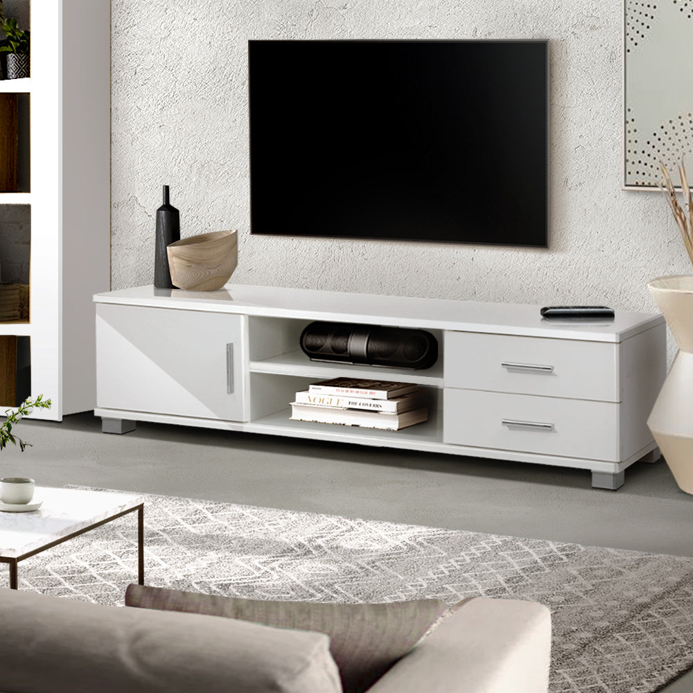 Artiss 120cm TV Stand Entertainment Unit Storage Cabinet Drawers Shelf White-Entertainment Units - Peroz Australia - Image - 1