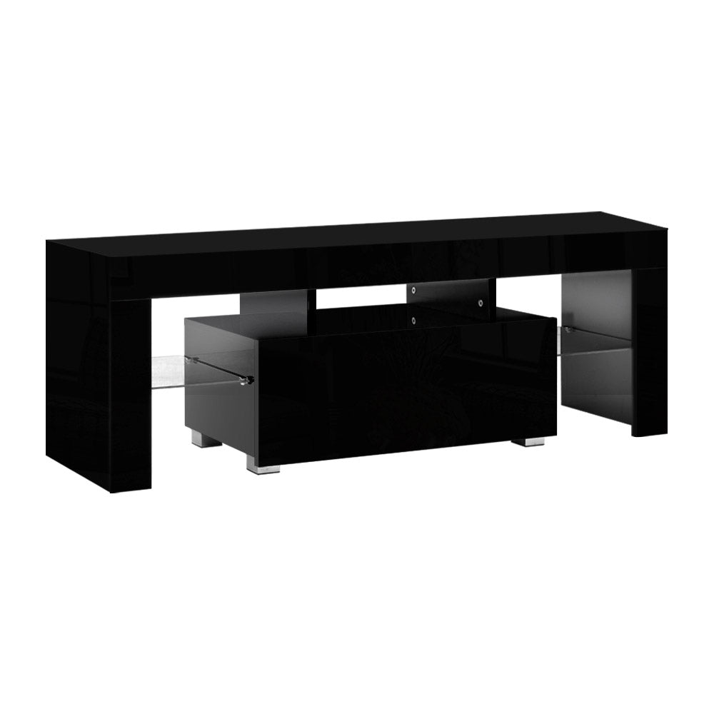 Artiss TV Cabinet Entertainment Unit Stand RGB LED Gloss Furniture 130cm Black-Entertainment Units - Peroz Australia - Image - 3