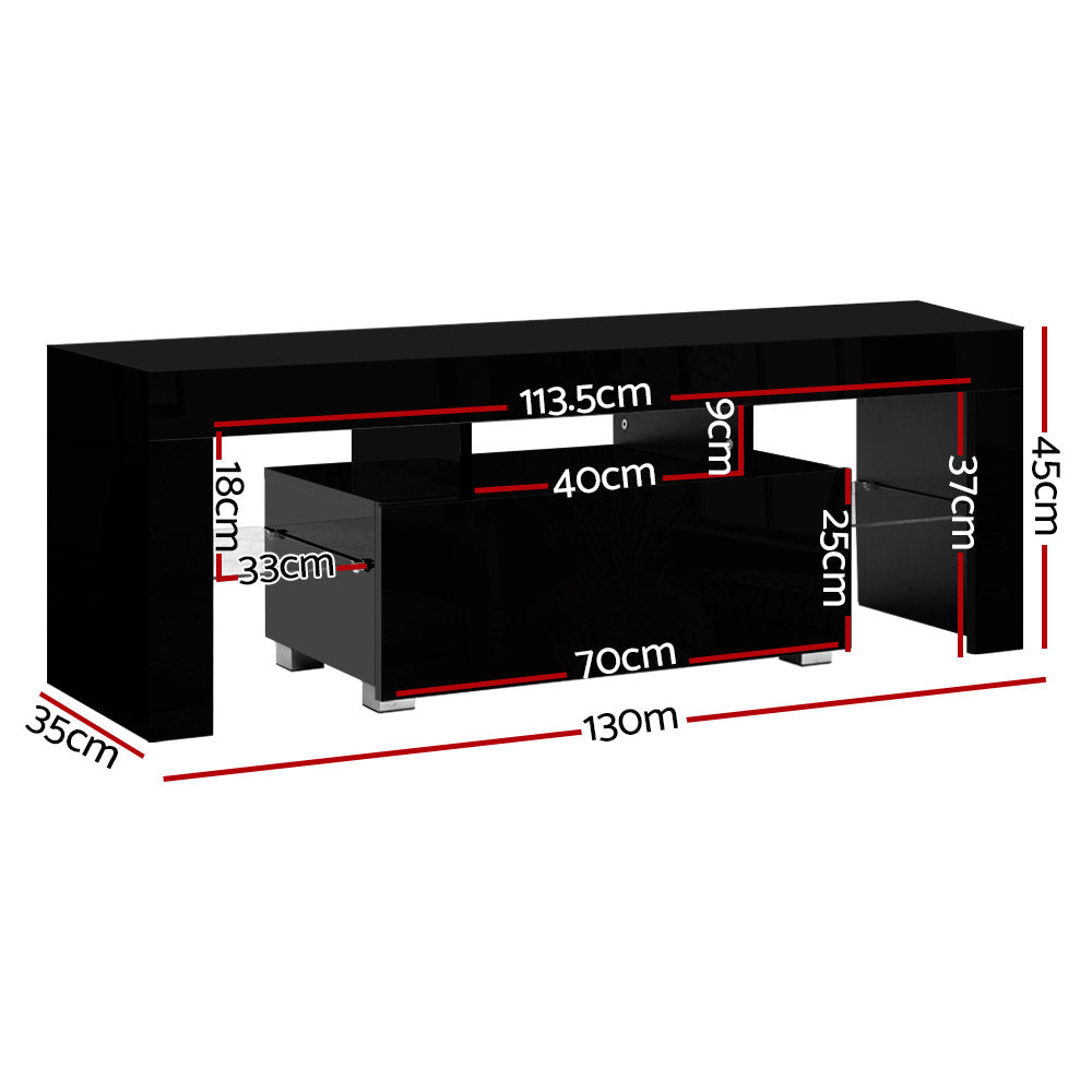 Artiss TV Cabinet Entertainment Unit Stand RGB LED Gloss Furniture 130cm Black-Entertainment Units - Peroz Australia - Image - 4