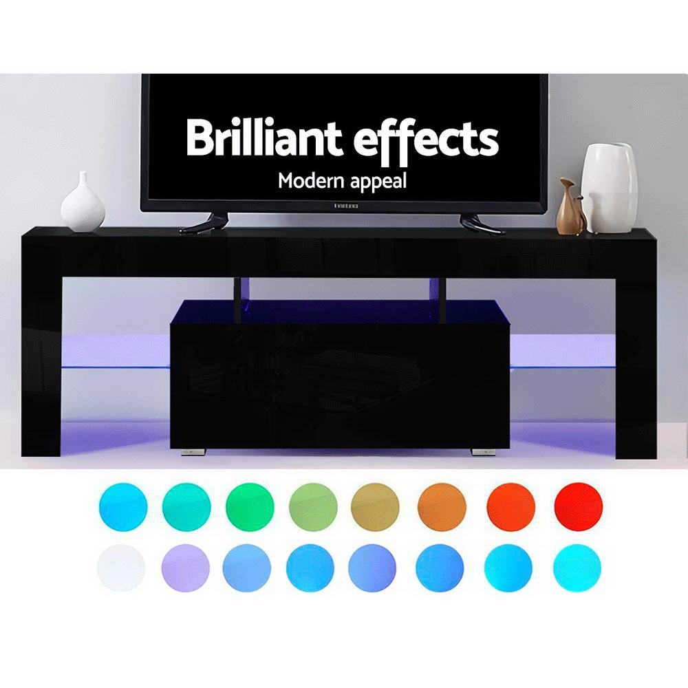 Artiss TV Cabinet Entertainment Unit Stand RGB LED Gloss Furniture 130cm Black-Entertainment Units - Peroz Australia - Image - 7