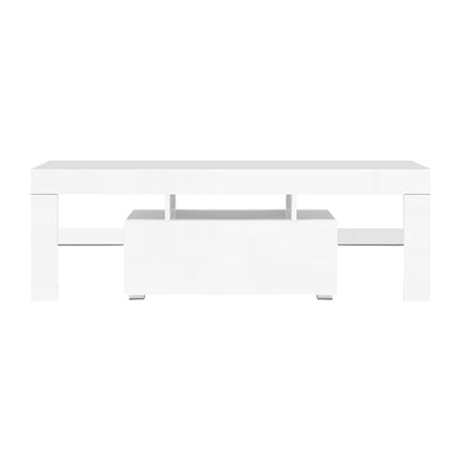 Artiss 130cm RGB LED TV Stand Cabinet Entertainment Unit Gloss Furniture Drawer Tempered Glass Shelf White-Entertainment Units - Peroz Australia - Image - 4