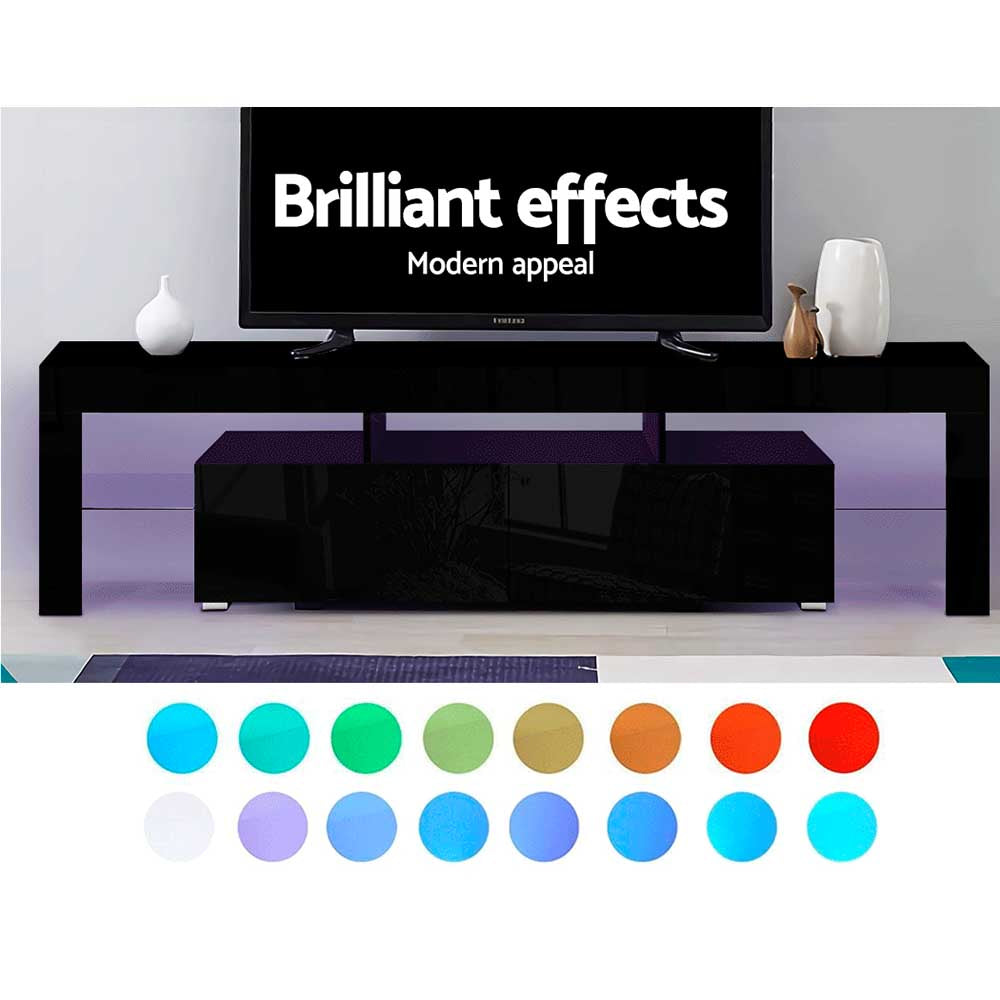 Artiss 189cm RGB LED TV Stand Cabinet Entertainment Unit Gloss Furniture Drawers Tempered Glass Shelf Black-Entertainment Units - Peroz Australia - Image - 4