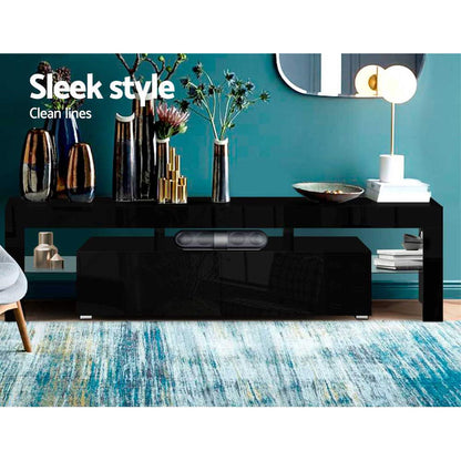 Artiss 189cm RGB LED TV Stand Cabinet Entertainment Unit Gloss Furniture Drawers Tempered Glass Shelf Black-Entertainment Units - Peroz Australia - Image - 5
