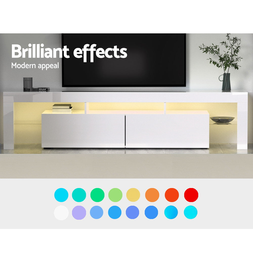 Artiss 189cm RGB LED TV Stand Cabinet Entertainment Unit Gloss Furniture Drawers Tempered Glass Shelf White-Entertainment Units - Peroz Australia - Image - 6