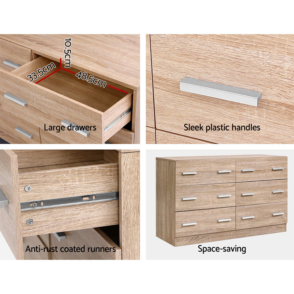 Artiss 6 Chest of Drawers Cabinet Dresser Table Tallboy Lowboy Storage Wood-Furniture &gt; Living Room - Peroz Australia - Image - 7