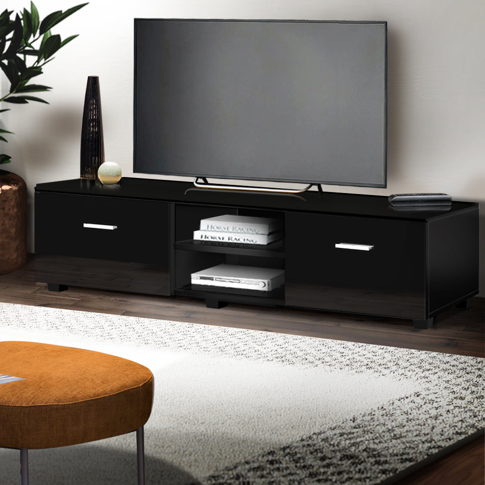Artiss 140cm High Gloss TV Cabinet Stand Entertainment Unit Storage Shelf Black-Entertainment Units - Peroz Australia - Image - 1