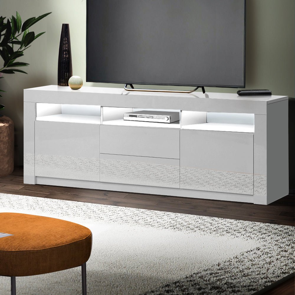 Artiss TV Cabinet Entertainment Unit Stand RGB LED Gloss Drawers 160cm White-Entertainment Units - Peroz Australia - Image - 1