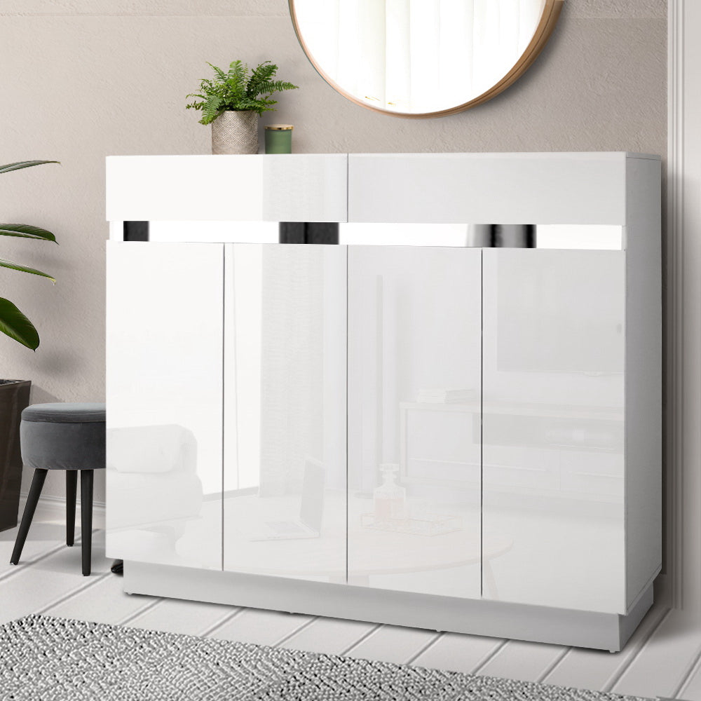 Artiss 120cm Shoe Cabinet Shoes Storage Rack High Gloss Cupboard White Drawers-Furniture &gt; Living Room - Peroz Australia - Image - 1