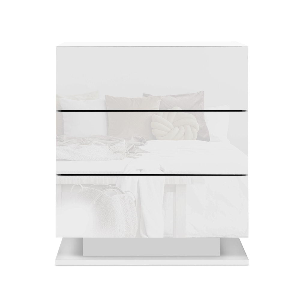 Artiss Bedside Tables Side Table RGB LED Lamp 3 Drawers Nightstand Gloss White-Furniture &gt; Bedroom - Peroz Australia - Image - 3