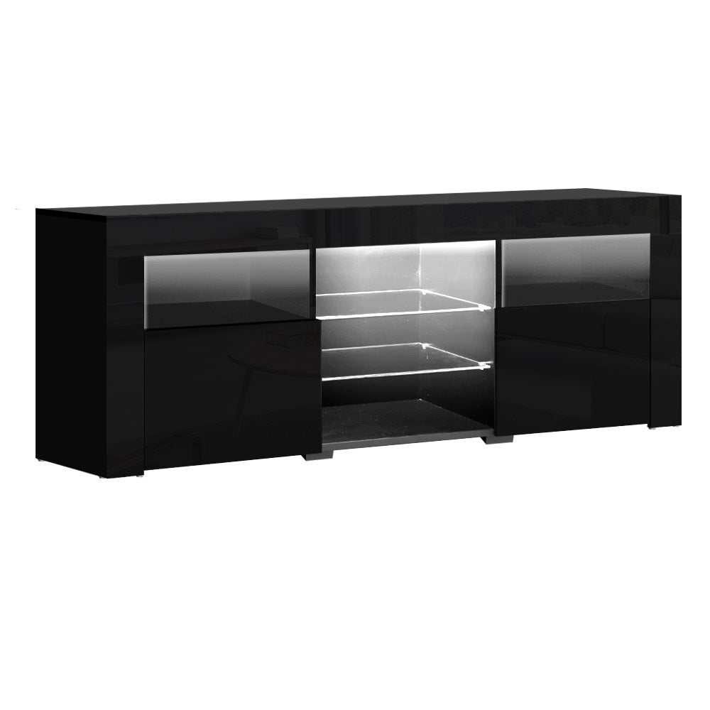 Artiss TV Cabinet Entertainment Unit Stand RGB LED Gloss Furniture 160cm Black-Entertainment Units - Peroz Australia - Image - 2