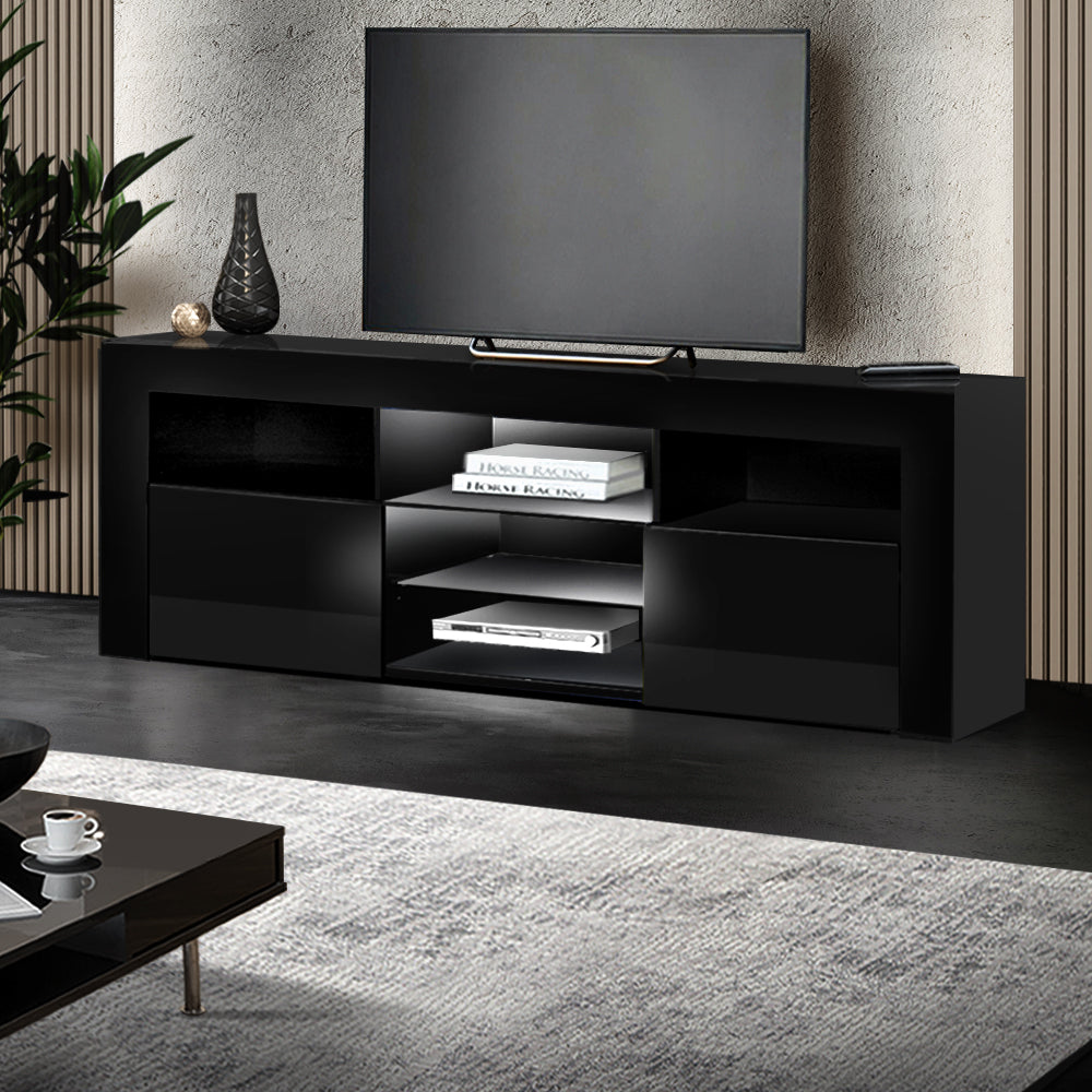 Artiss TV Cabinet Entertainment Unit Stand RGB LED Gloss Furniture 160cm Black-Entertainment Units - Peroz Australia - Image - 1