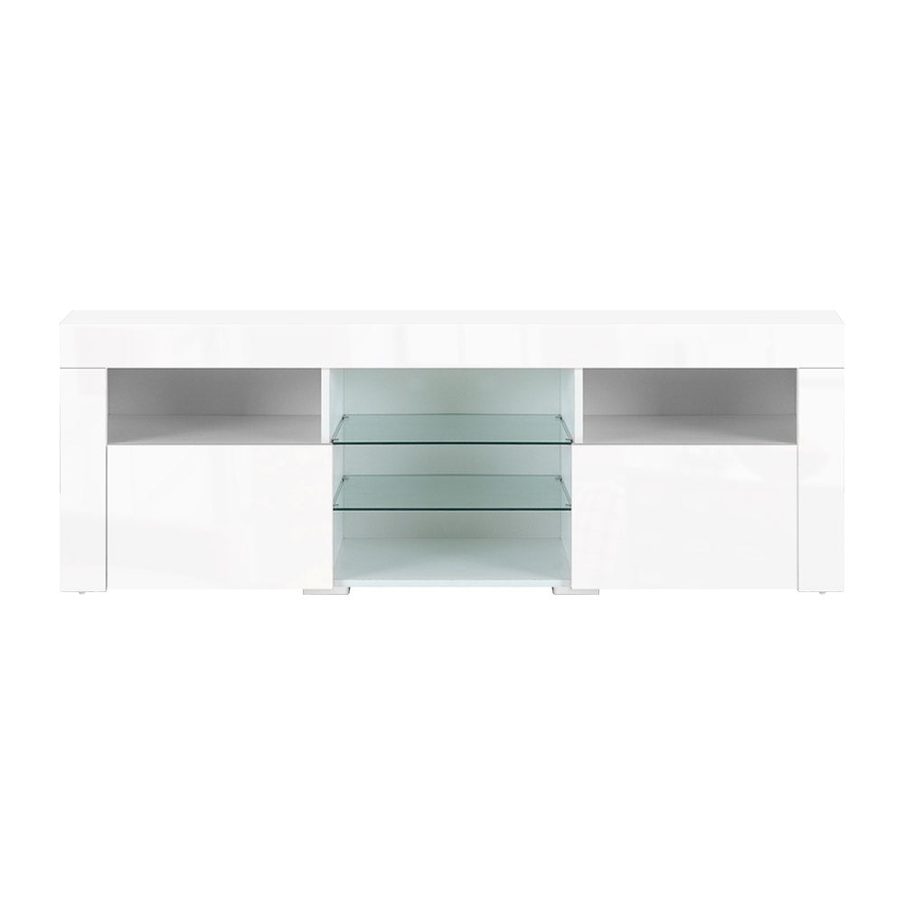 Artiss TV Cabinet Entertainment Unit Stand RGB LED Gloss Furniture 160cm White-Entertainment Units - Peroz Australia - Image - 4