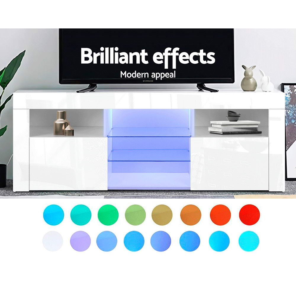Artiss TV Cabinet Entertainment Unit Stand RGB LED Gloss Furniture 160cm White-Entertainment Units - Peroz Australia - Image - 6
