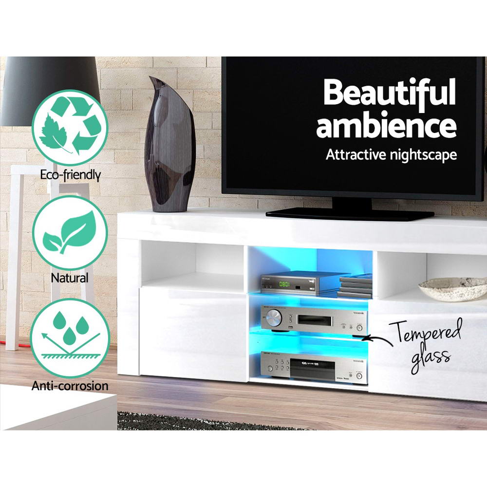 Artiss TV Cabinet Entertainment Unit Stand RGB LED Gloss Furniture 160cm White-Entertainment Units - Peroz Australia - Image - 7
