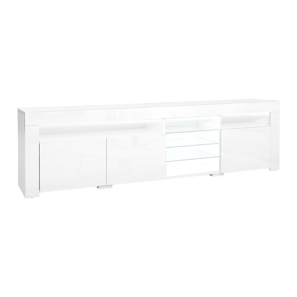 Artiss TV Cabinet Entertainment Unit Stand RGB LED Gloss 3 Doors 180cm White-Entertainment Units - Peroz Australia - Image - 2