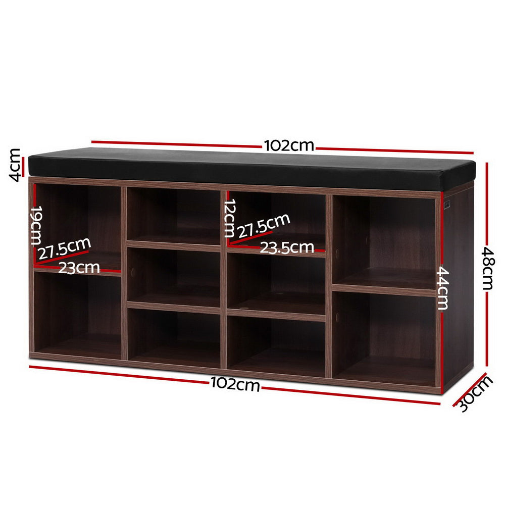 Artiss Shoe Cabinet Bench Shoes Storage Rack Organiser Shelf Cupboard Box Walnut-Furniture &gt; Living Room - Peroz Australia - Image - 3