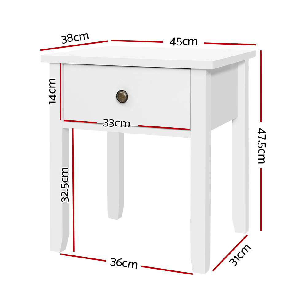 Bedside Tables Drawer Side Table Nightstand White Storage Cabinet White Lamp-Bedside Tables-PEROZ Accessories