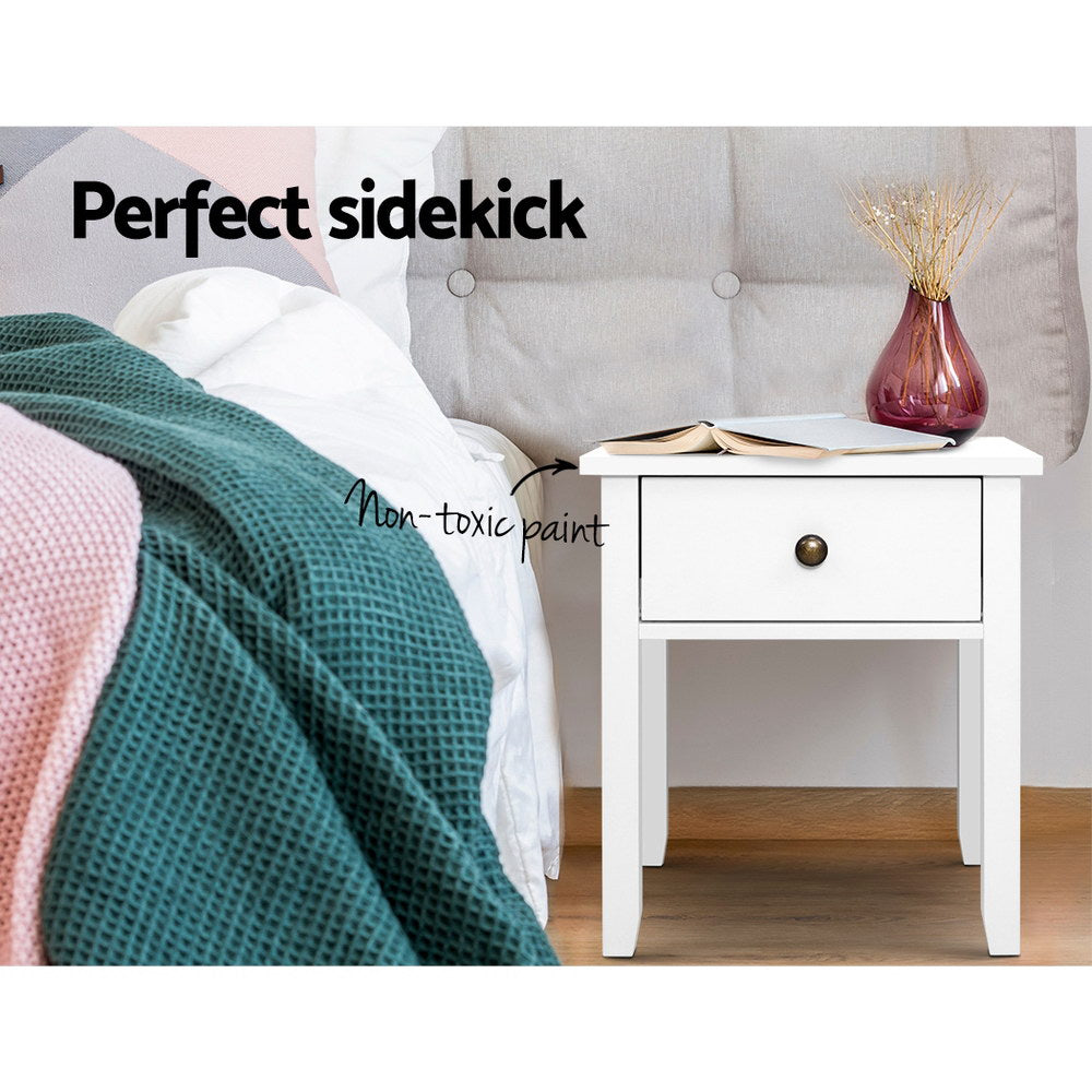 Bedside Tables Drawer Side Table Nightstand White Storage Cabinet White Lamp-Bedside Tables-PEROZ Accessories