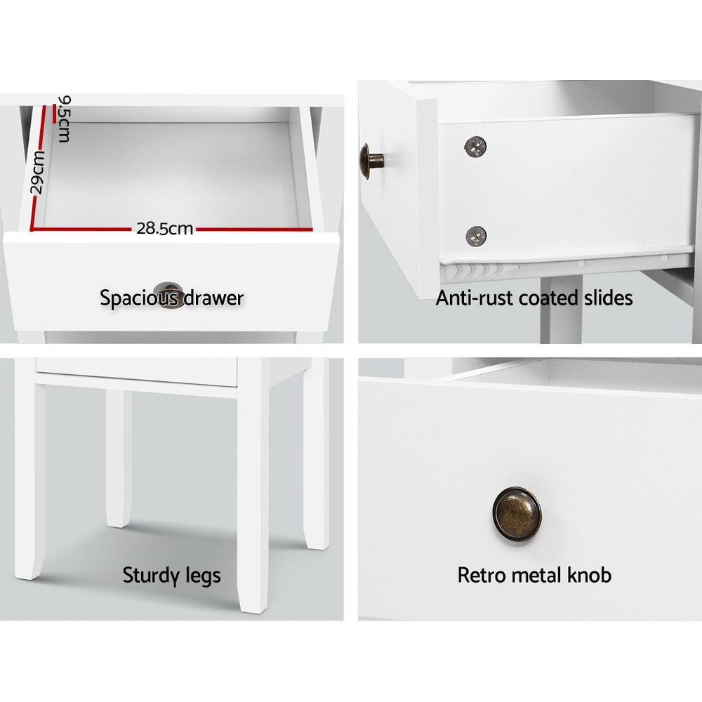 Bedside Tables Drawer Side Table Nightstand White Storage Cabinet White Lamp-Bedside Tables-PEROZ Accessories