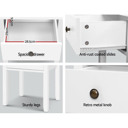 Bedside Tables Drawer Side Table Nightstand White Storage Cabinet White Lamp-Bedside Tables-PEROZ Accessories