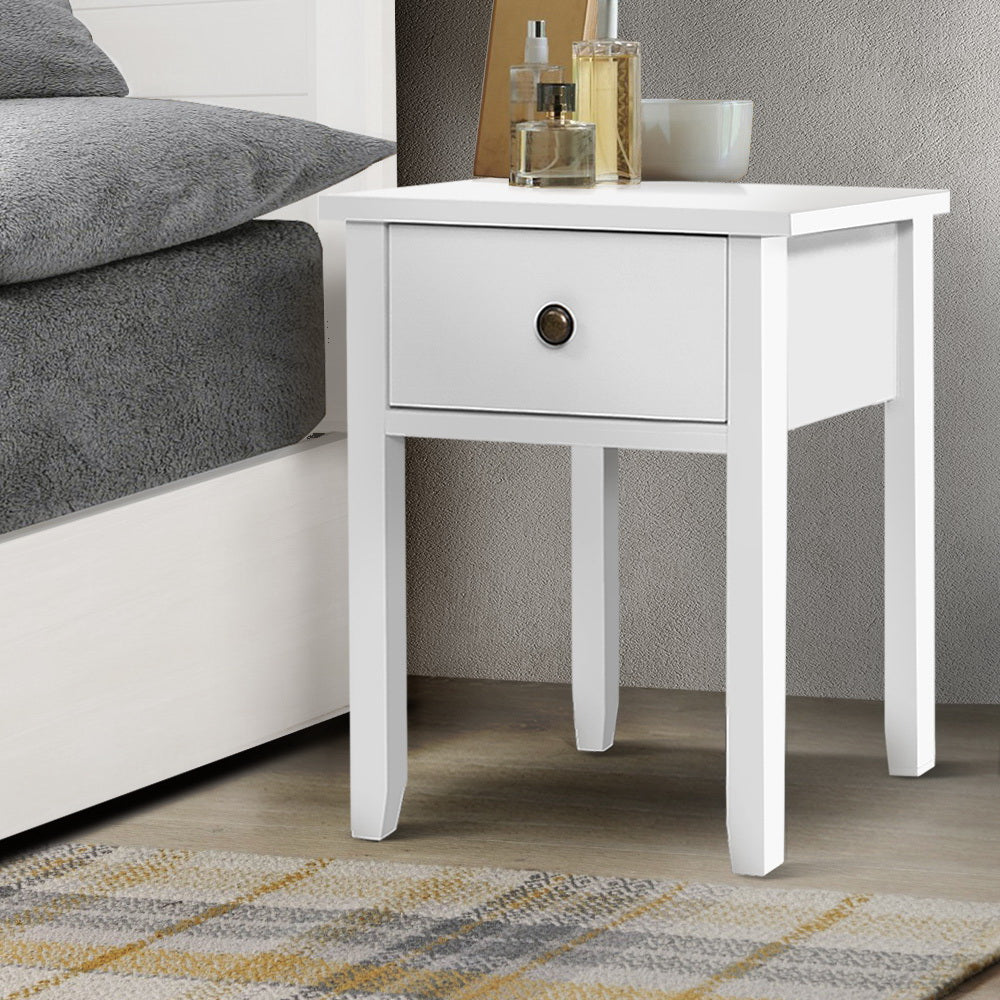 Bedside Tables Drawer Side Table Nightstand White Storage Cabinet White Lamp-Bedside Tables-PEROZ Accessories