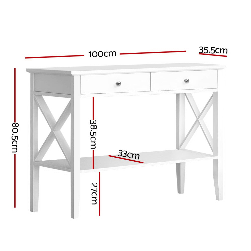 Artiss Console Table Hall Side Entry 2 Drawers Display White Desk Furniture-Furniture &gt; Living Room - Peroz Australia - Image - 3