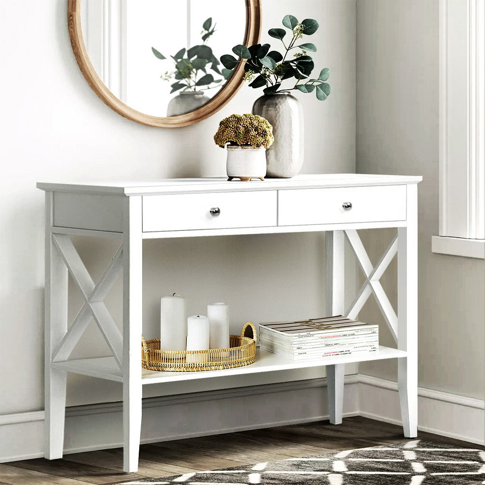 Artiss Console Table Hall Side Entry 2 Drawers Display White Desk Furniture-Furniture &gt; Living Room - Peroz Australia - Image - 1