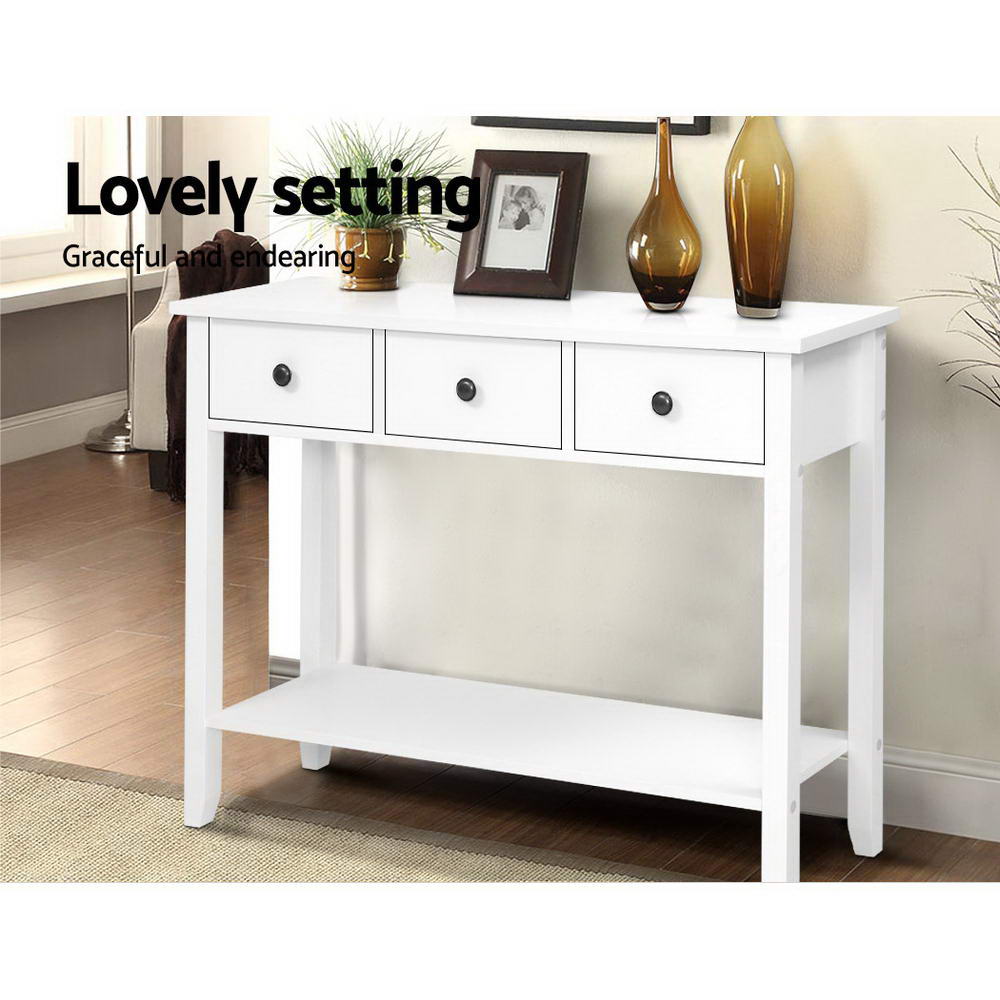 Hallway Console Table Hall Side Entry 3 Drawers Display White Desk Furniture-Furniture &gt; Living Room-PEROZ Accessories