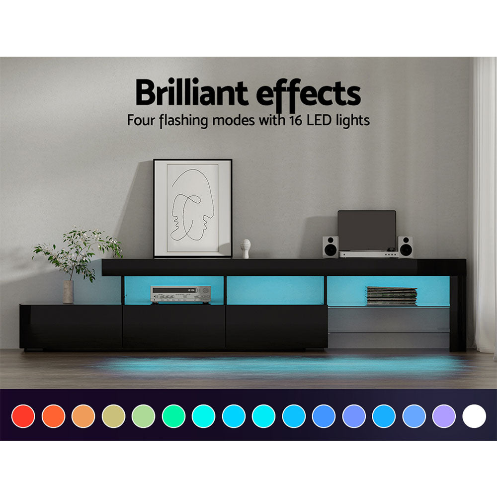 Artiss TV Cabinet Entertainment Unit Stand RGB LED Gloss Furniture 215cm Black-Entertainment Units - Peroz Australia - Image - 6