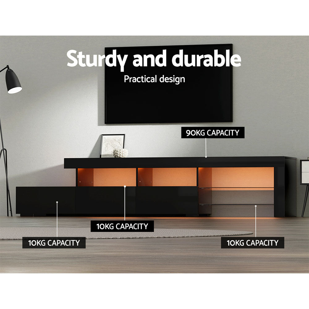 Artiss TV Cabinet Entertainment Unit Stand RGB LED Gloss Furniture 215cm Black-Entertainment Units - Peroz Australia - Image - 8