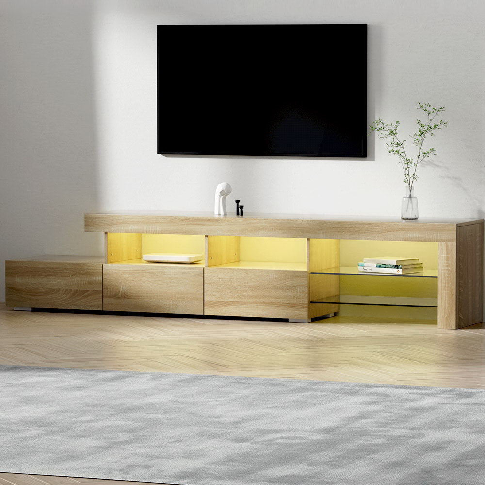 Artiss TV Cabinet Entertainment Unit Stand RGB LED Gloss Furniture 215cm Wood-Entertainment Units - Peroz Australia - Image - 1