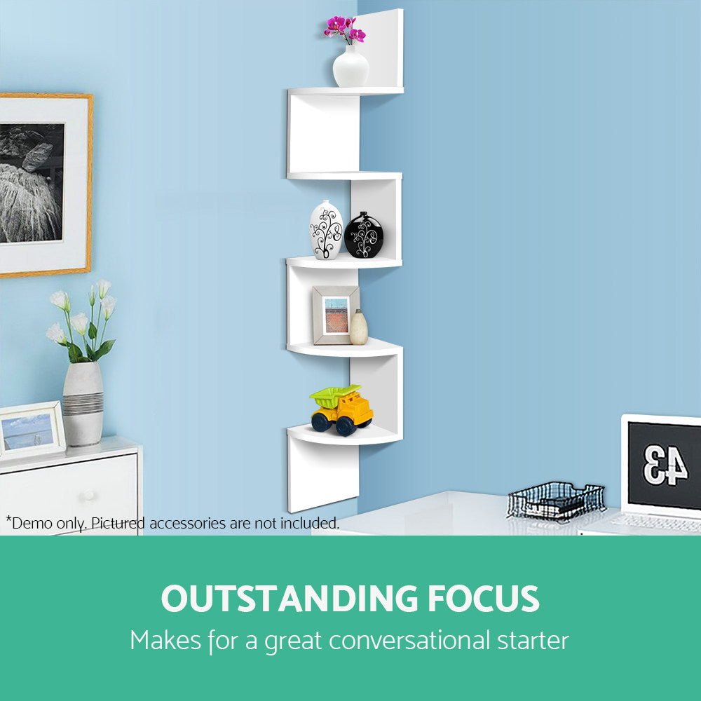 Artiss 5 Tier Corner Wall Shelf - White-Furniture &gt; Living Room - Peroz Australia - Image - 6