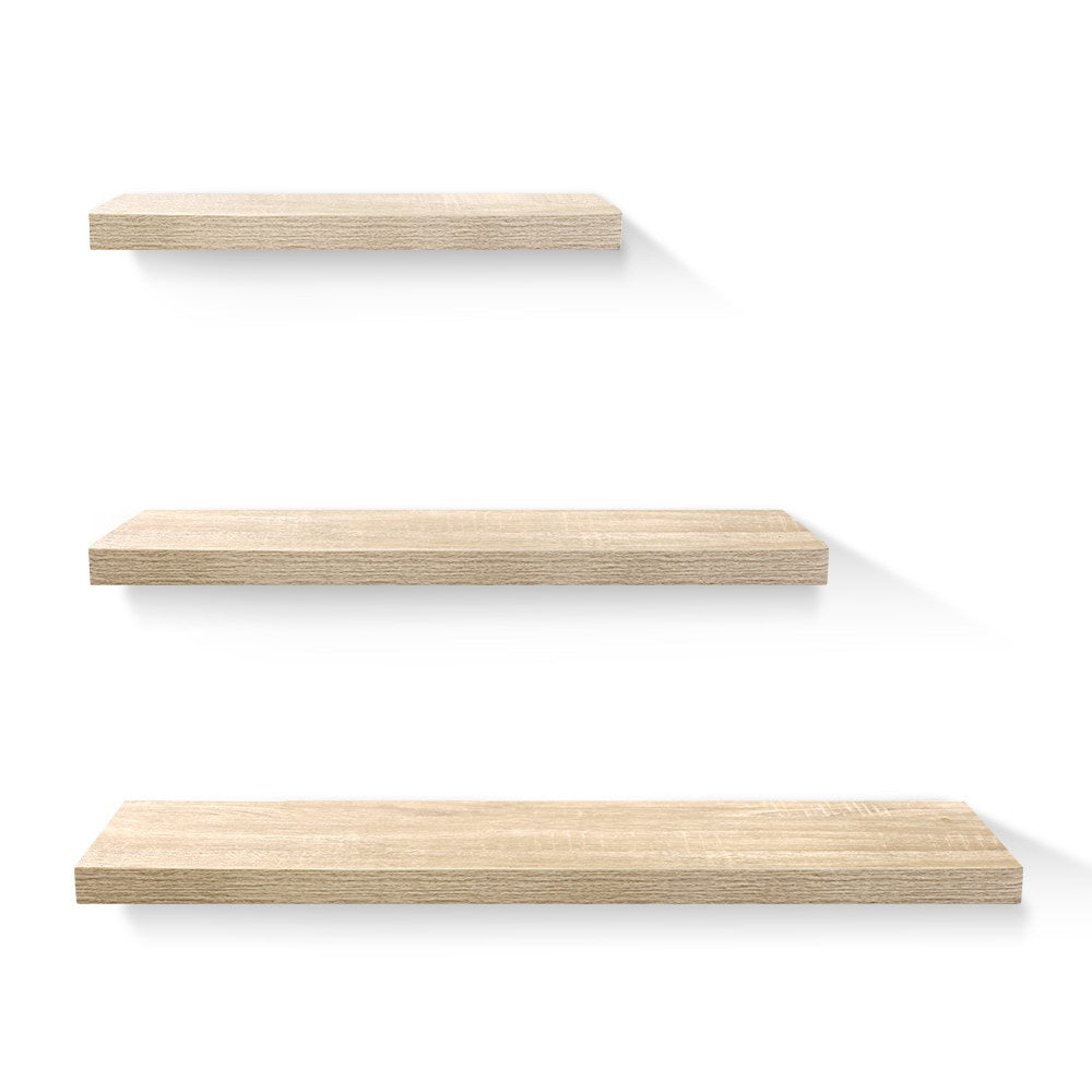 Artiss 3pcs Wall Floating Shelf Set DIY Mount Storage Book Display Rack Oak-Furniture &gt; Office - Peroz Australia - Image - 1