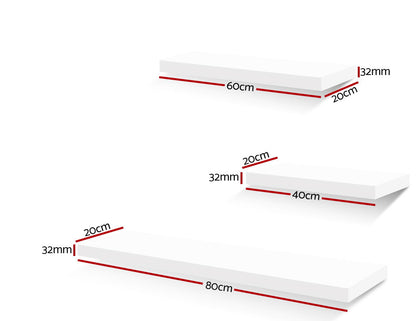 Artiss 3 Piece Floating Wall Shelves - White-Home &amp; Garden &gt; Storage - Peroz Australia - Image - 3