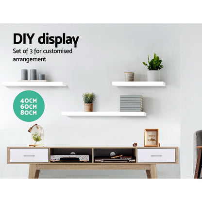 Artiss 3 Piece Floating Wall Shelves - White-Home &amp; Garden &gt; Storage - Peroz Australia - Image - 4