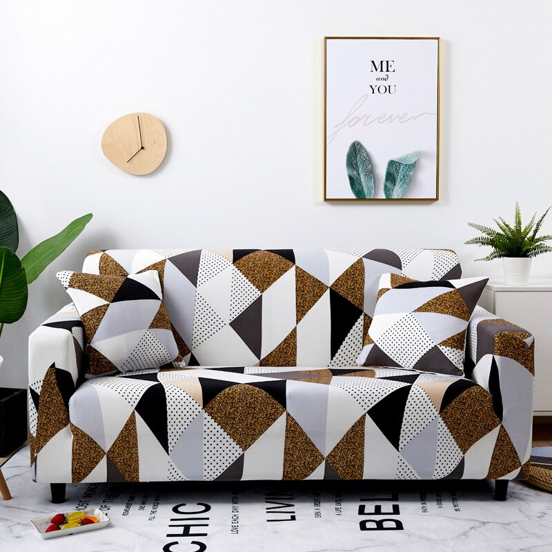 Anyhouz 1 Seater Sofa Cover Beige Geometric Style and Protection For Living Room Sofa Chair Elastic Stretchable Slipcover-Slipcovers-PEROZ Accessories