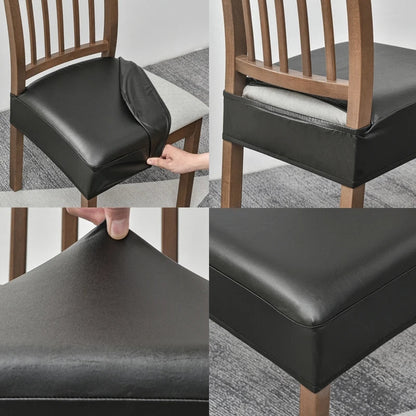 Anyhouz Chair Cover Blue PU Leather Seat Slipcover Chair Cover for Kitchen Hotel Banquet Dining Living Room-Chair Cover-PEROZ Accessories
