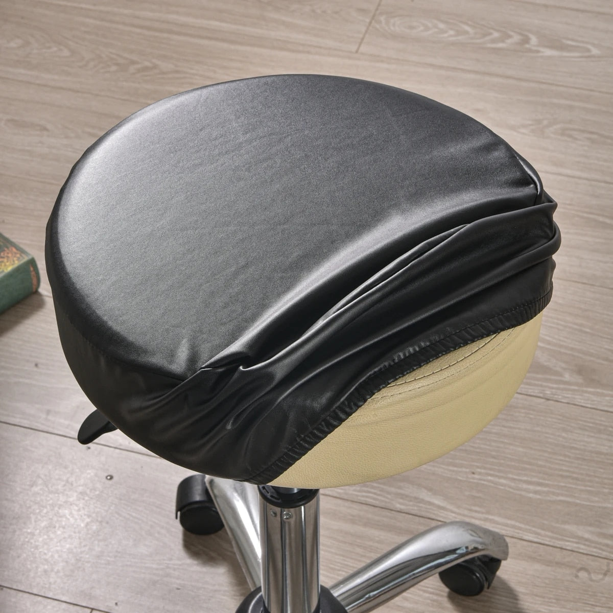 Anyhoux Barstool Cushion Cover Yellow Elastic Bands Slipcover for Swivel Chair Barstool Washable PU Leather Cushion Cover-Chair Cover-PEROZ Accessories