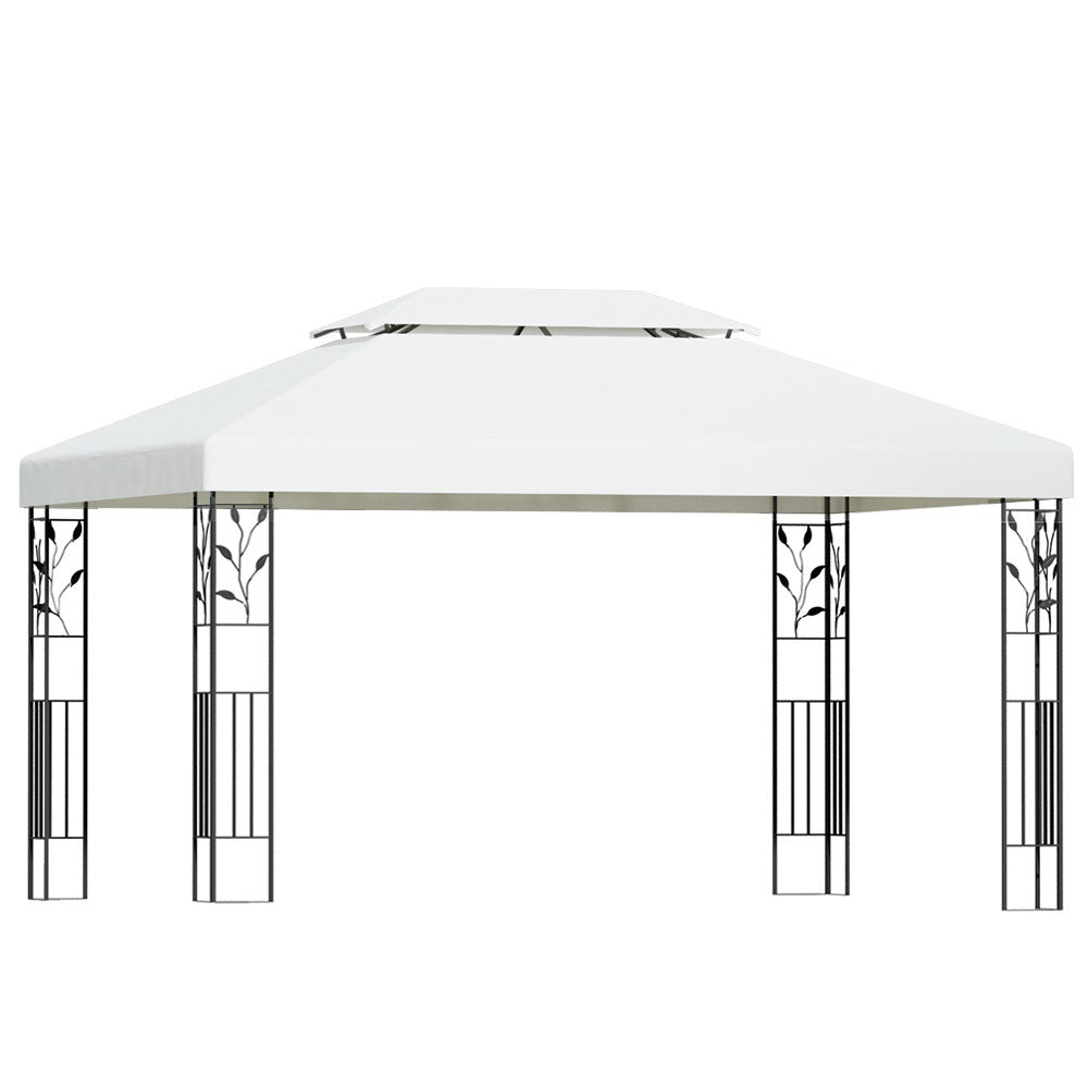 Instahut Gazebo 4x3m Party Marquee Outdoor Wedding Event Tent Iron Art White-Gazebos-PEROZ Accessories