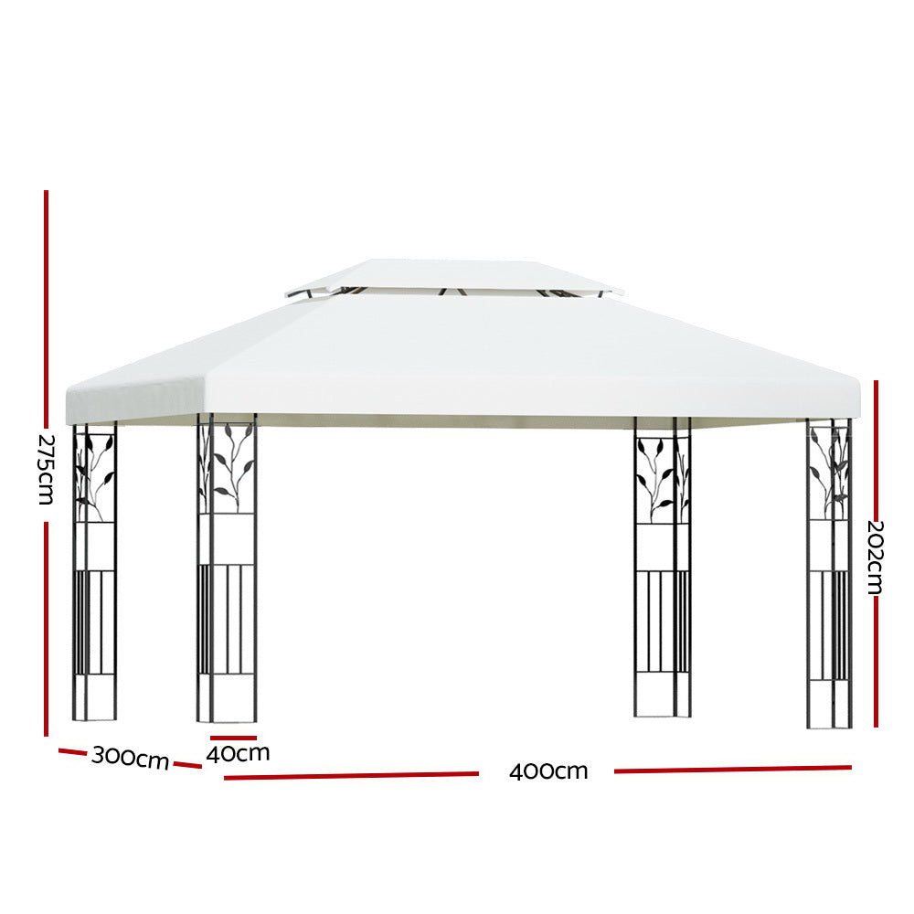 Instahut Gazebo 4x3m Party Marquee Outdoor Wedding Event Tent Iron Art White-Gazebos-PEROZ Accessories