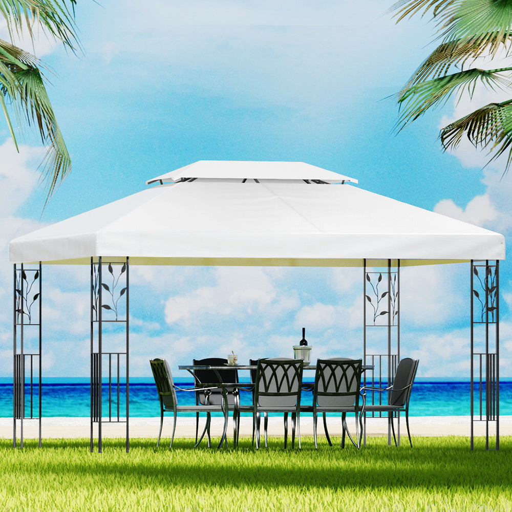 Instahut Gazebo 4x3m Party Marquee Outdoor Wedding Event Tent Iron Art White-Gazebos-PEROZ Accessories