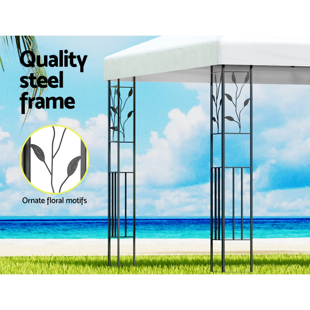 Instahut Gazebo 4x3m Party Marquee Outdoor Wedding Event Tent Iron Art White-Gazebos-PEROZ Accessories
