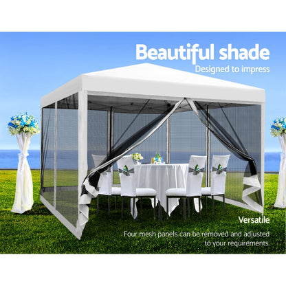 Instahut Gazebo Pop Up Marquee 3x3 Wedding Side Mesh Wall Outdoor Gazebos White-Home &amp; Garden &gt; Shading-PEROZ Accessories