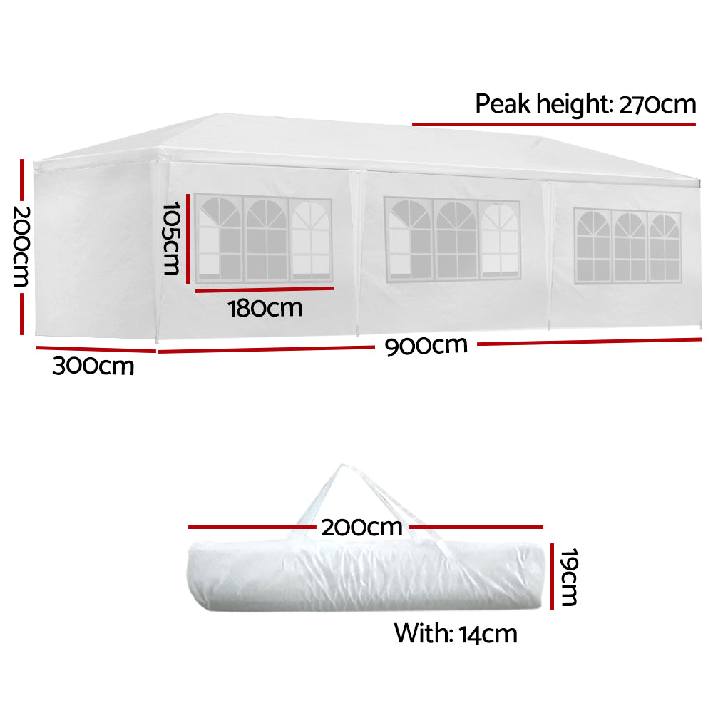 Instahut Gazebo 3x9 Outdoor Marquee Gazebos Wedding Party Camping Tent 8 Wall Panels-Home &amp; Garden &gt; Shading-PEROZ Accessories