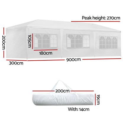 Instahut Gazebo 3x9 Outdoor Marquee Gazebos Wedding Party Camping Tent 8 Wall Panels-Home &amp; Garden &gt; Shading-PEROZ Accessories