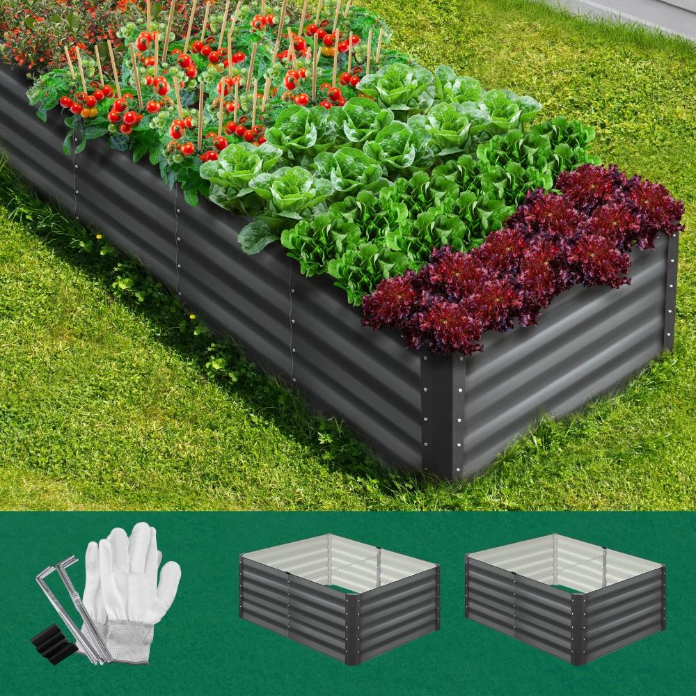 Livsip Garden Raised Bed Vegetable Planter Kit x2 Galvanised Steel 120x80x45CM