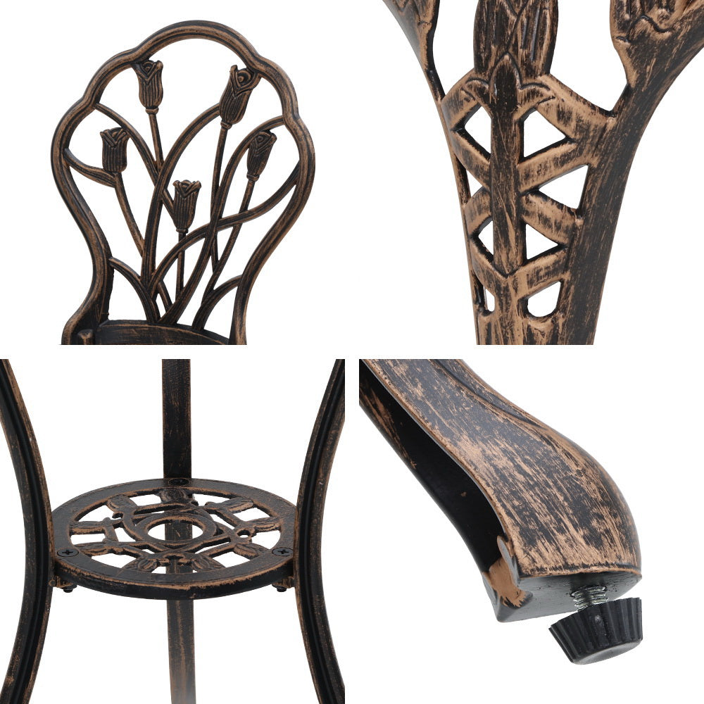 Gardeon 3PC Outdoor Setting Cast Aluminium Bistro Table Chair Patio Bronze-Furniture &gt; Outdoor-PEROZ Accessories