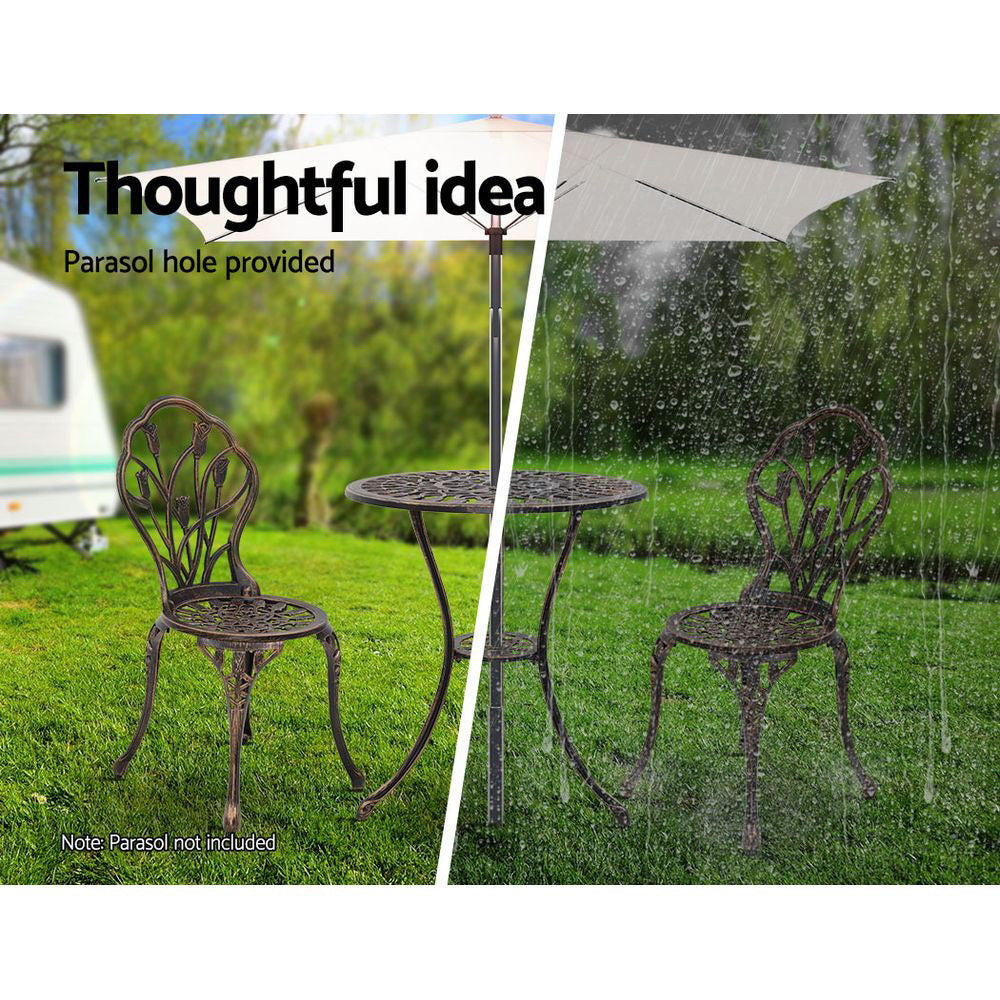 Gardeon 3PC Outdoor Setting Cast Aluminium Bistro Table Chair Patio Bronze-Furniture &gt; Outdoor-PEROZ Accessories
