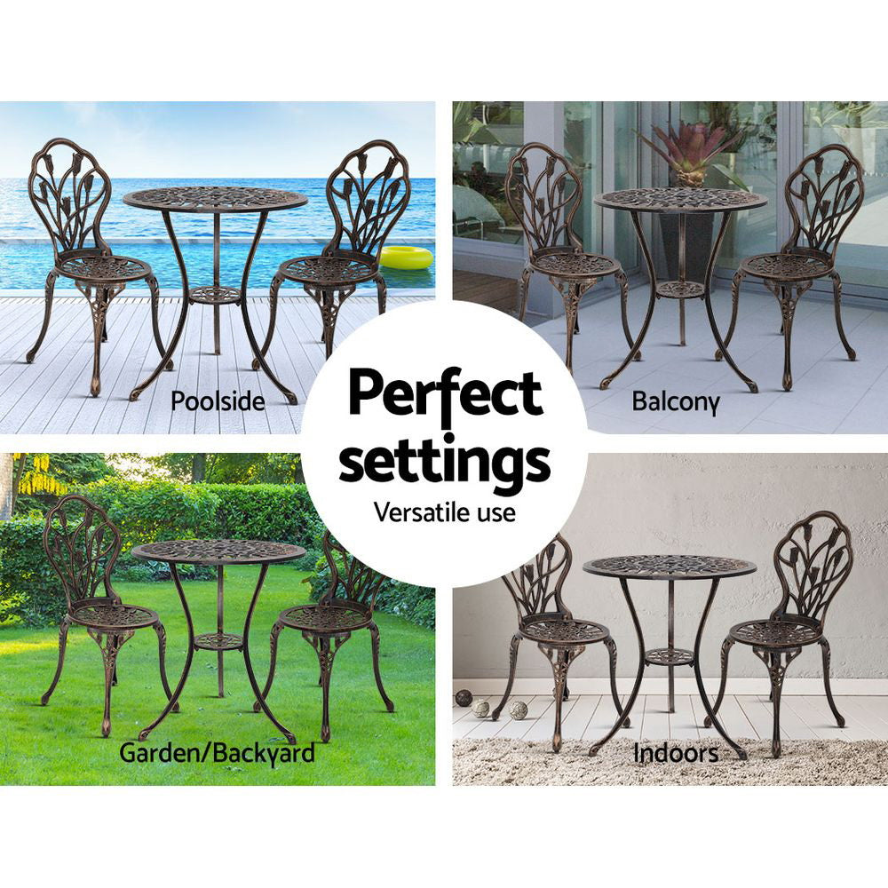 Gardeon 3PC Outdoor Setting Cast Aluminium Bistro Table Chair Patio Bronze-Furniture &gt; Outdoor-PEROZ Accessories